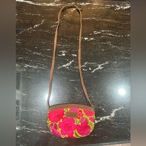 Guatemala Embroidered Floral Crossbody Bag with Brown Trim